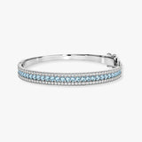 Round Brilliant 4 Carat Aquamarine and Diamond 3 Rows Bangle BAN1A