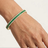 Round Brilliant 4 Carat Emerald and Diamond 3 Rows Bangle BAN1E