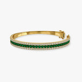 Round Brilliant 4 Carat Emerald and Diamond 3 Rows Bangle BAN1E