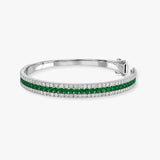 Round Brilliant 4 Carat Emerald and Diamond 3 Rows Bangle BAN1E