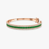 Round Brilliant 4 Carat Emerald and Diamond 3 Rows Bangle BAN1E