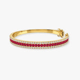 Round Brilliant 4 Carat Ruby and Diamond 3 Rows Bangle BAN1R