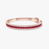 Round Brilliant 4 Carat Ruby and Diamond 3 Rows Bangle BAN1R