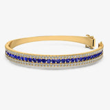Round Brilliant 4 Carat Sapphire and Diamond 3 Rows Bangle BAN1S