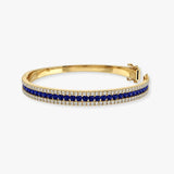 Round Brilliant 4 Carat Sapphire and Diamond 3 Rows Bangle BAN1S