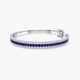 Round Brilliant 4 Carat Sapphire and Diamond 3 Rows Bangle BAN1S
