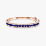 Round Brilliant 4 Carat Sapphire and Diamond 3 Rows Bangle BAN1S