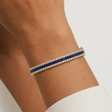 Round Brilliant 4 Carat Sapphire and Diamond 3 Rows Bangle BAN1S