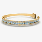 Round Brilliant 4.05 Carat Aquamarine and Diamond 3 Rows Bangle BAN1A HEERA DIAMONDS