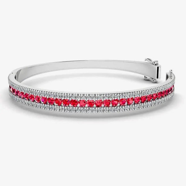 Round Brilliant 4.05 Carat Ruby and Diamond 3 Rows Bangle BAN1R HEERA DIAMONDS