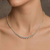 Round Brilliant Cut Graduating Diamond 3 Prong Set Tennis Necklace NT2HG