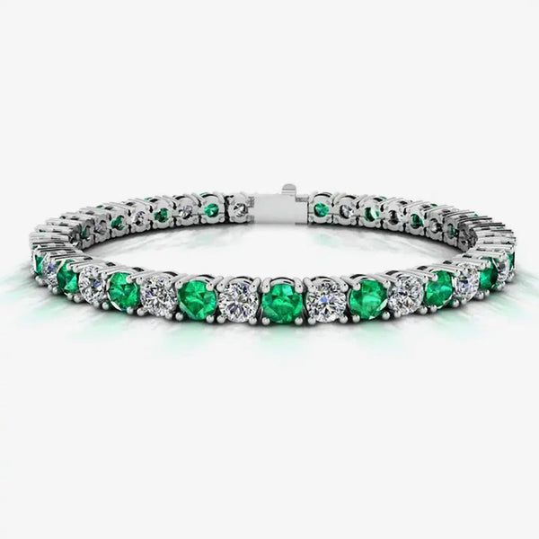 Round Brilliant Diamond and Emerald 4 Claw Bracelet BRDE45345 HEERA DIAMONDS