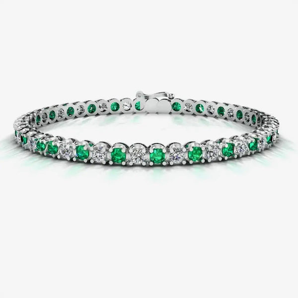 Round Brilliant Diamond and Emerald Bracelet BRDE45558 HEERA DIAMONDS