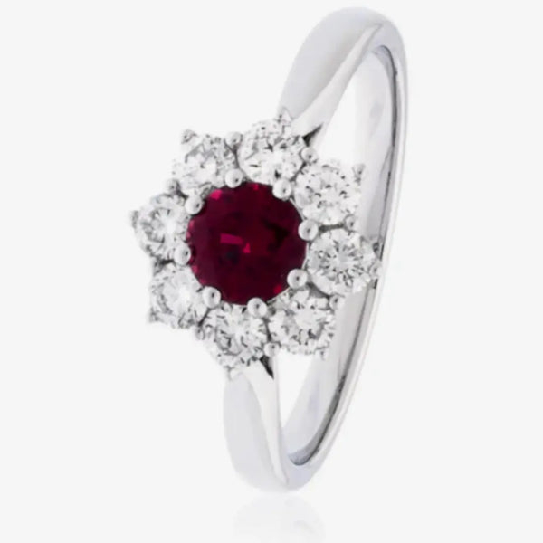 Round Brilliant Ruby Cluster Ring HEERA DIAMONDS