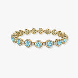 Round Brilliant Shape 12 Carat Aquamarine Featuring Diamond Halo Bracelet BRHARBA