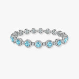 Round Brilliant Shape 12 Carat Aquamarine Featuring Diamond Halo Bracelet BRHARBA