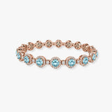Round Brilliant Shape 12 Carat Aquamarine Featuring Diamond Halo Bracelet BRHARBA