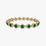Round Brilliant Shape 12 Carat Emerald Gem Featuring Diamond Halo Bracelet BRHARBE