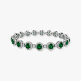 Round Brilliant Shape 12 Carat Emerald Gem Featuring Diamond Halo Bracelet BRHARBE