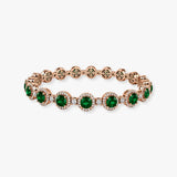 Round Brilliant Shape 12 Carat Emerald Gem Featuring Diamond Halo Bracelet BRHARBE