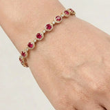 Round Brilliant Shape 12 Carat Ruby Center Featuring Diamond Halo Bracelet BRHARBR