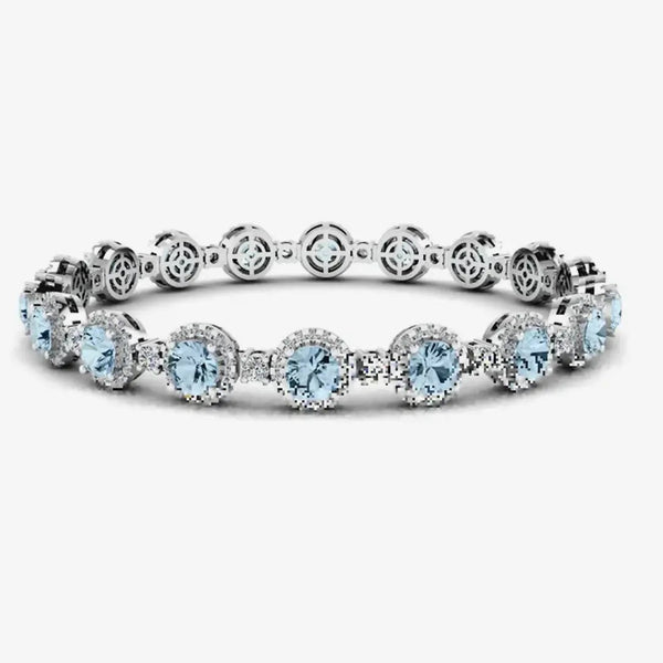Round Brilliant Shape 8.5 Carat Aquamarine Featuring Diamond Halo Bracelet BRHARBA HEERA DIAMONDS