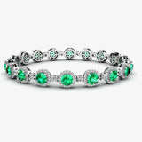 Round Brilliant Shape 8.5 Carat Emerald Gem Featuring Diamond Halo Bracelet BRHARBE HEERA DIAMONDS