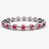 Round Brilliant Shape 8.5 Carat Ruby Center Featuring Diamond Halo Bracelet BRHARBR HEERA DIAMONDS