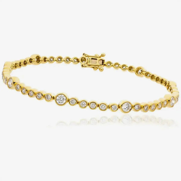 Round Cut Diamond Staggered Line Tennis Bracelet in Rub Over Setting HEERA