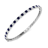 Round Cut Sapphire and Diamond 3.55 Carat 18k White Gold Bangle in Rub Over Setting LM JEWELLERY