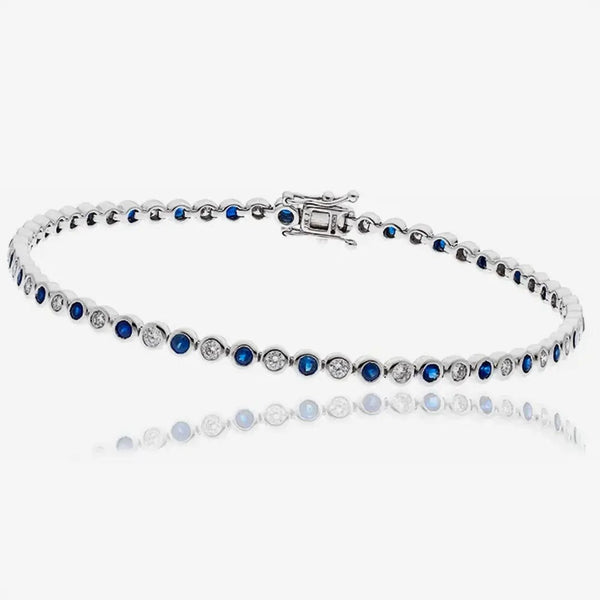 Round Cut Sapphire and Diamond Bracelet in Rub Over Setting HEERA DIAMONDS