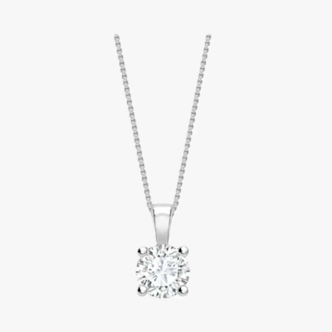 Round Cut Solitaire Diamond in Four Claw Setting Loop Pendant With Cha ...