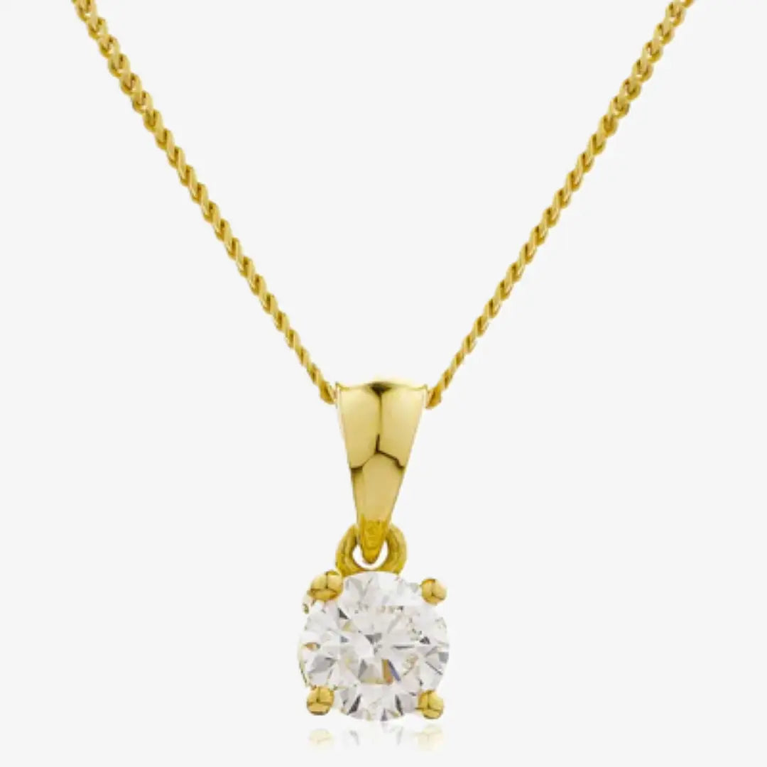Round Cut Solitaire Diamond in Four Claw Setting Loop Pendant With Cha ...