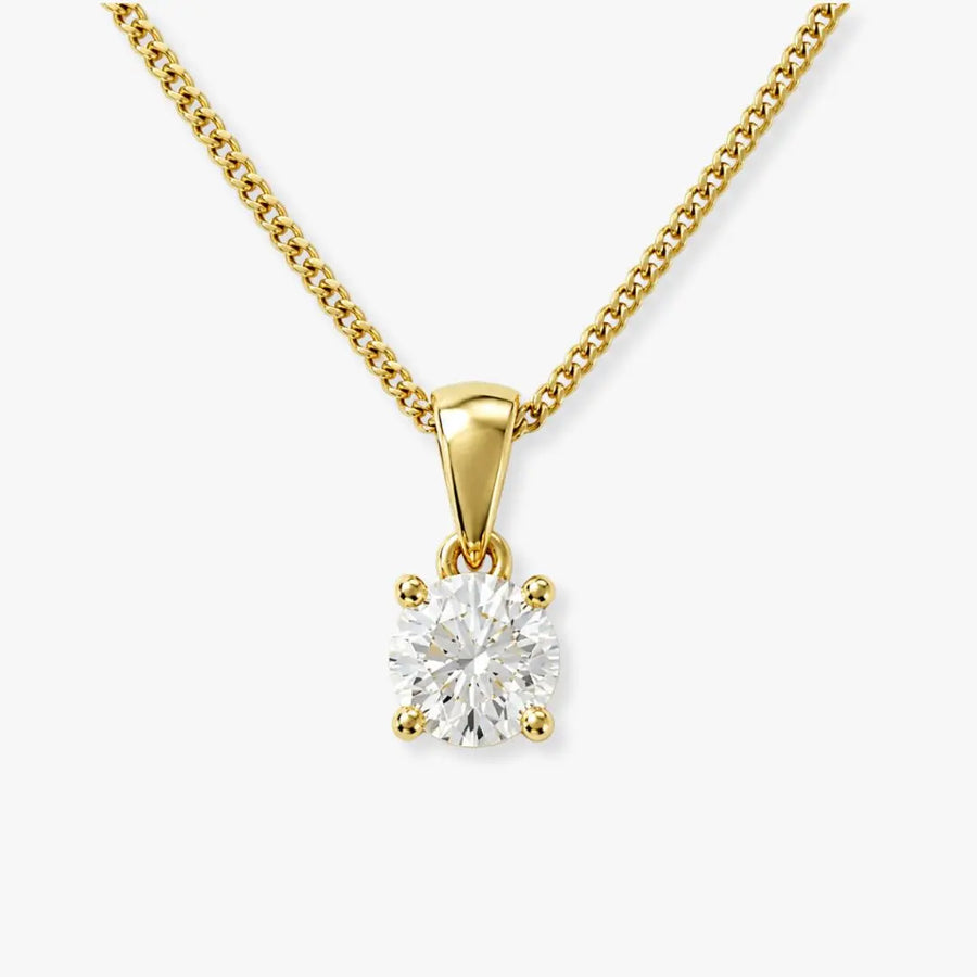 Round Cut Solitaire Diamond in Four Claw Setting Loop Pendant With Chain PSRB4BM