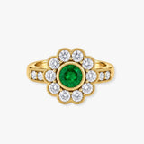 Round Emerald Diamond Cluster Ring