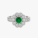 Round Emerald Diamond Cluster Ring