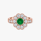 Round Emerald Diamond Cluster Ring