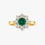 Round Emerald and Diamond Cluster Ring