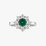 Round Emerald and Diamond Cluster Ring
