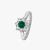 Round Emerald and Diamond Cluster Ring