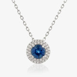 Round Sapphire Pendant with Double Diamond Halo HEERA DIAMONDS