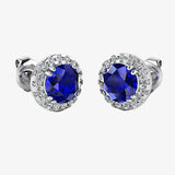 Round Sapphire and Diamond Halo Stud Earrings - EHARS