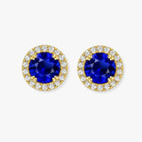Round Sapphire and Diamond Halo Stud Earrings - EHARS