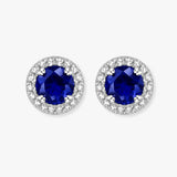 Round Sapphire and Diamond Halo Stud Earrings - EHARS