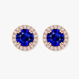 Round Sapphire and Diamond Halo Stud Earrings - EHARS