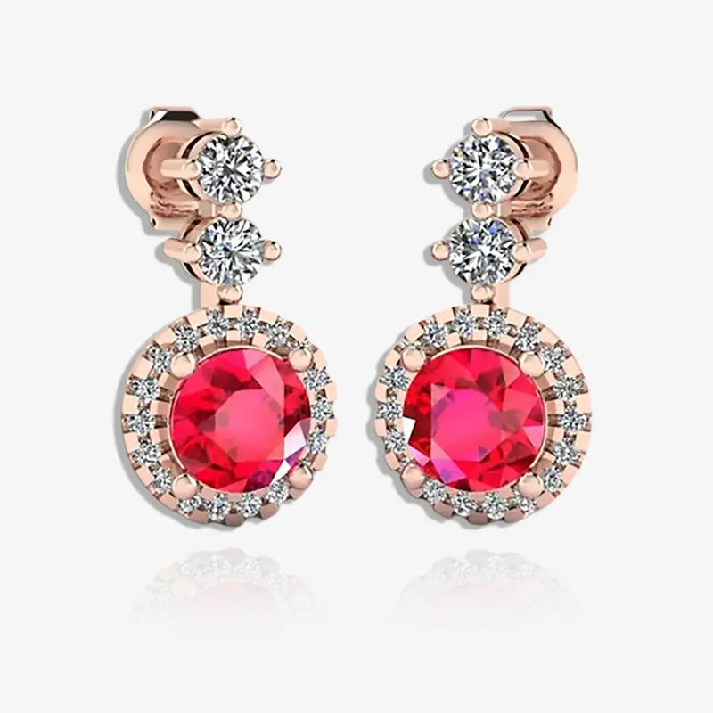 Ruby 1.10 Carat Round Shape Halo Lab Grown Diamond Drop Earrings E1RBR HEERA GOLD
