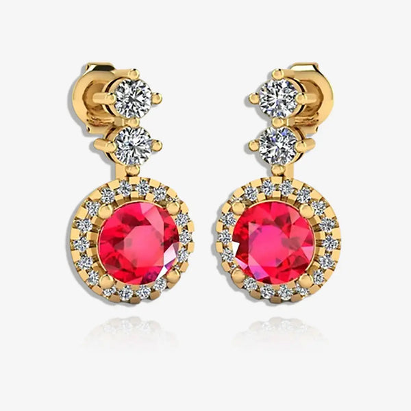 Ruby 1.10 Carat Round Shape Halo Natural Diamond Drop Earrings E1RBR HEERA GOLD