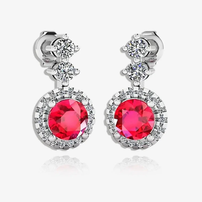Ruby 1.10 Carat Round Shape Halo Natural Diamond Drop Earrings E1RBR HEERA GOLD