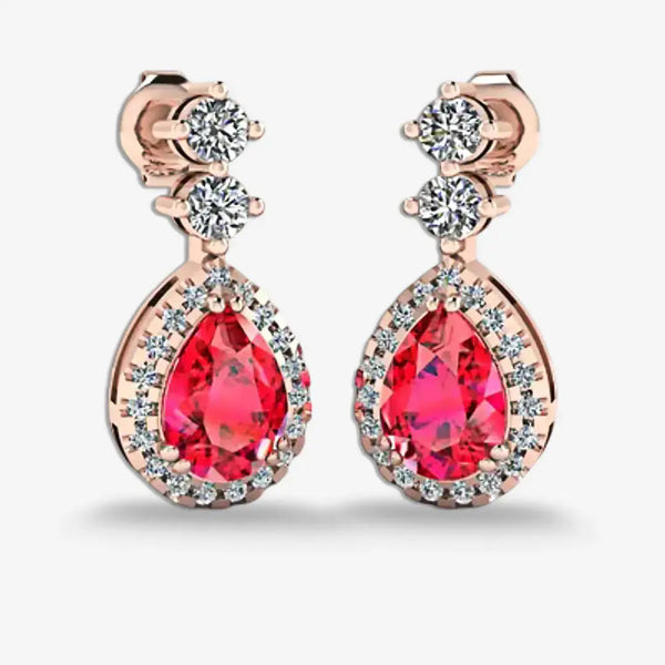 Ruby 1.30 Carat Pear Shape Halo Natural Diamond Drop Earrings E1PSR HEERA GOLD