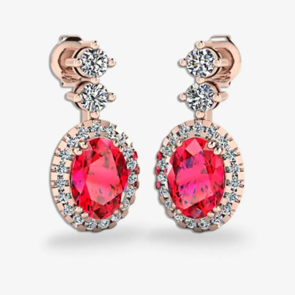 Ruby 1.40 Carat Oval Shape Halo Lab Grown Diamond Drop Earrings E1OCR HEERA GOLD